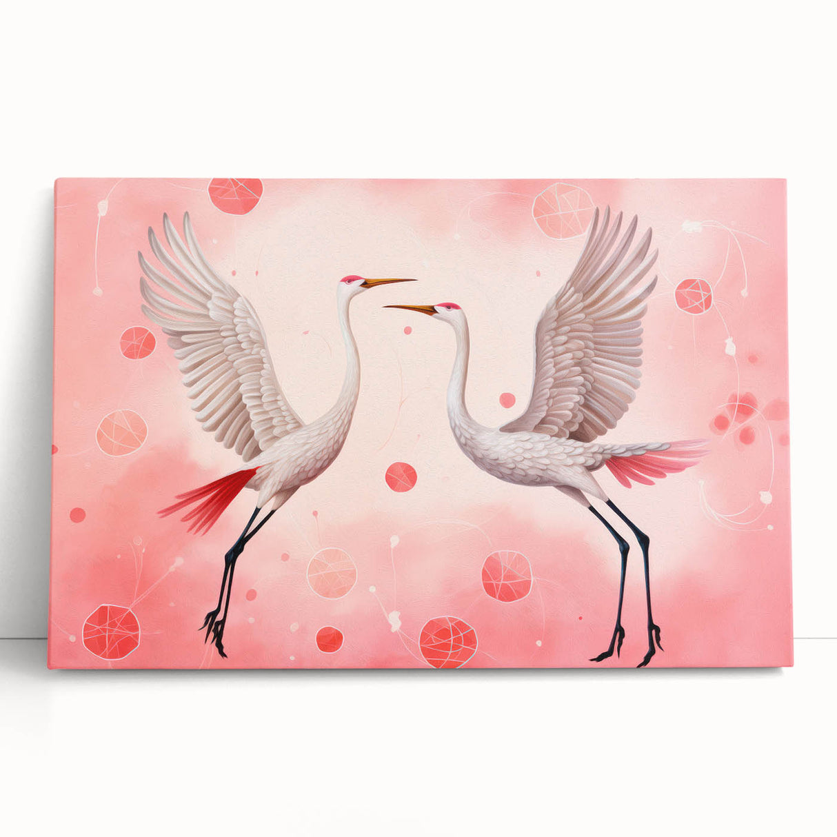 Maximalist Wall Art – Elegant Decor with Dancing Cranes on Pink