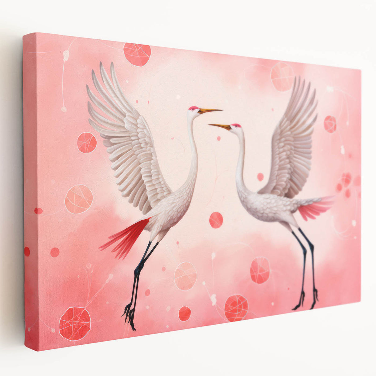 Maximalist Wall Art – Elegant Decor with Dancing Cranes on Pink