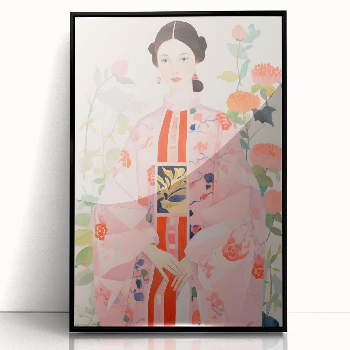 Maximalist Wall Art – Bold and Eclectic Portrait with Floral Accents