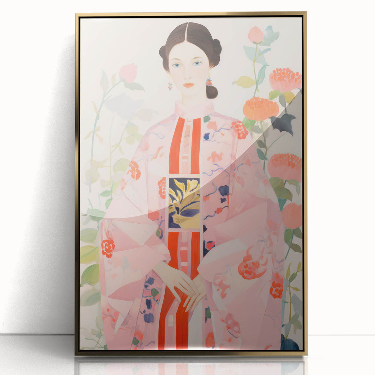 Maximalist Wall Art – Bold and Eclectic Portrait with Floral Accents