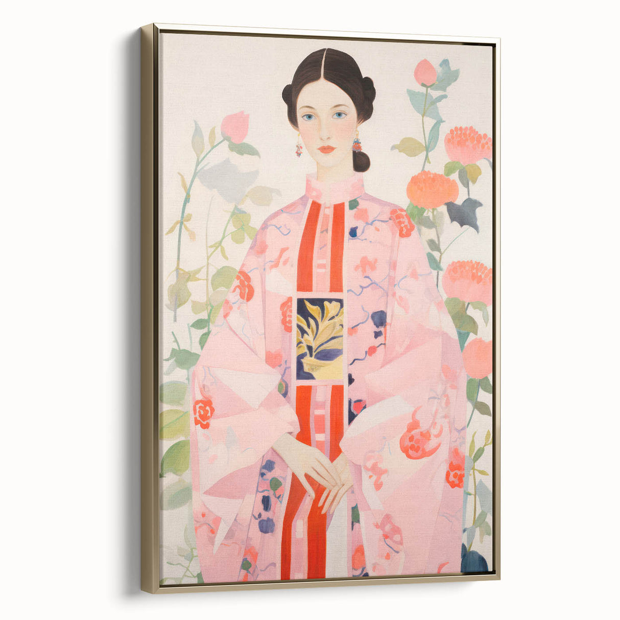 Maximalist Wall Art – Bold and Eclectic Portrait with Floral Accents