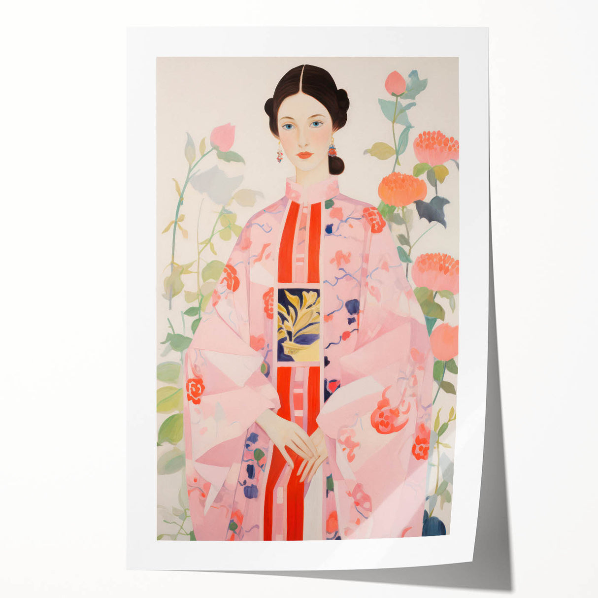 Maximalist Wall Art – Bold and Eclectic Portrait with Floral Accents
