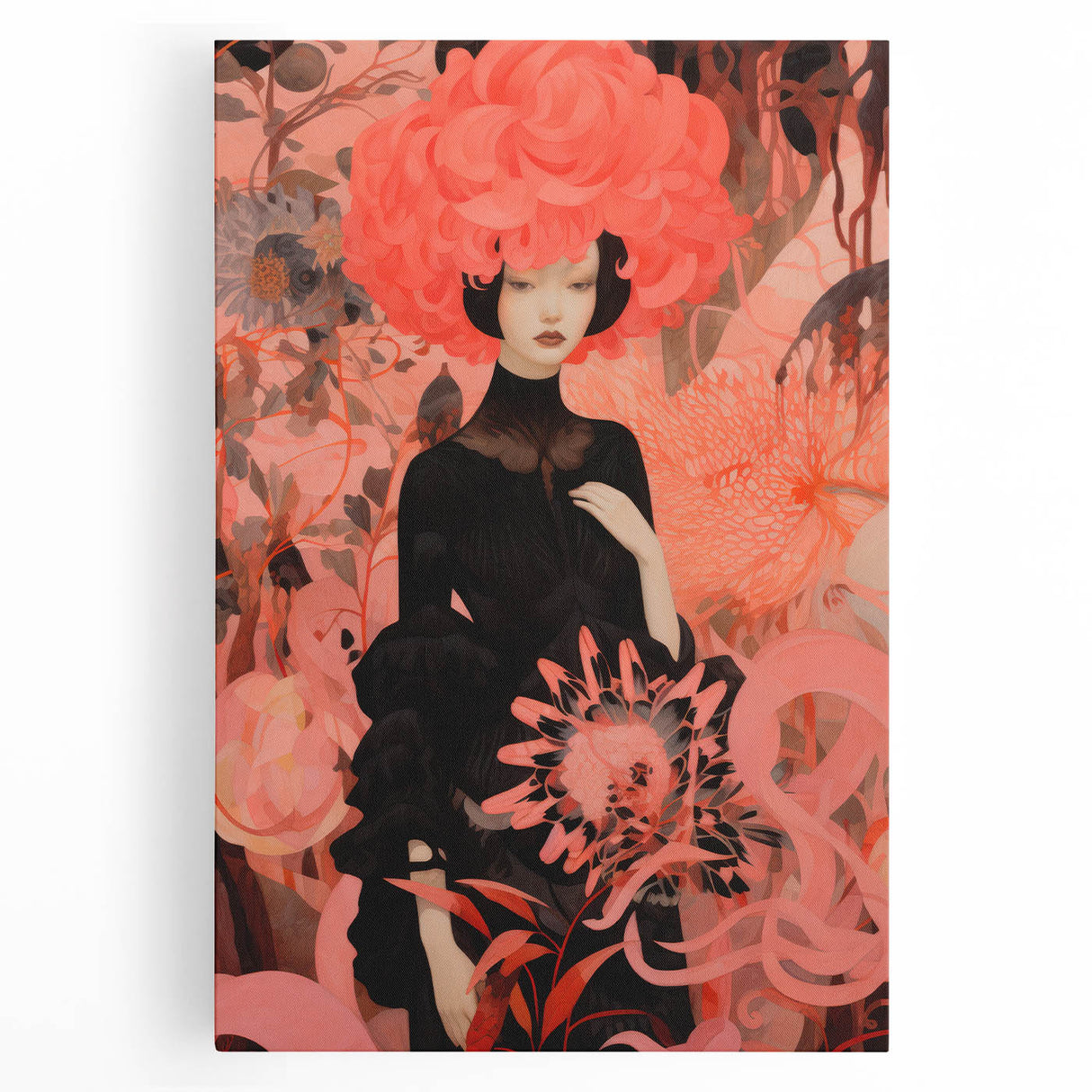 Maximalist Wall Art – Bold Surreal Portrait with Vibrant Floral Details