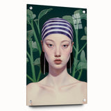 Maximalist Wall Art – Eclectic Portrait with Bold Stripes and Greenery