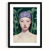 Maximalist Wall Art – Eclectic Portrait with Bold Stripes and Greenery