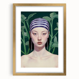 Maximalist Wall Art – Eclectic Portrait with Bold Stripes and Greenery