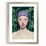 Maximalist Wall Art – Eclectic Portrait with Bold Stripes and Greenery