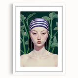 Maximalist Wall Art – Eclectic Portrait with Bold Stripes and Greenery