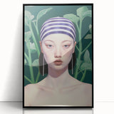 Maximalist Wall Art – Eclectic Portrait with Bold Stripes and Greenery