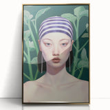 Maximalist Wall Art – Eclectic Portrait with Bold Stripes and Greenery