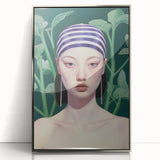 Maximalist Wall Art – Eclectic Portrait with Bold Stripes and Greenery