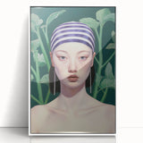 Maximalist Wall Art – Eclectic Portrait with Bold Stripes and Greenery