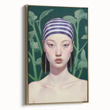 Maximalist Wall Art – Eclectic Portrait with Bold Stripes and Greenery