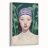 Maximalist Wall Art – Eclectic Portrait with Bold Stripes and Greenery