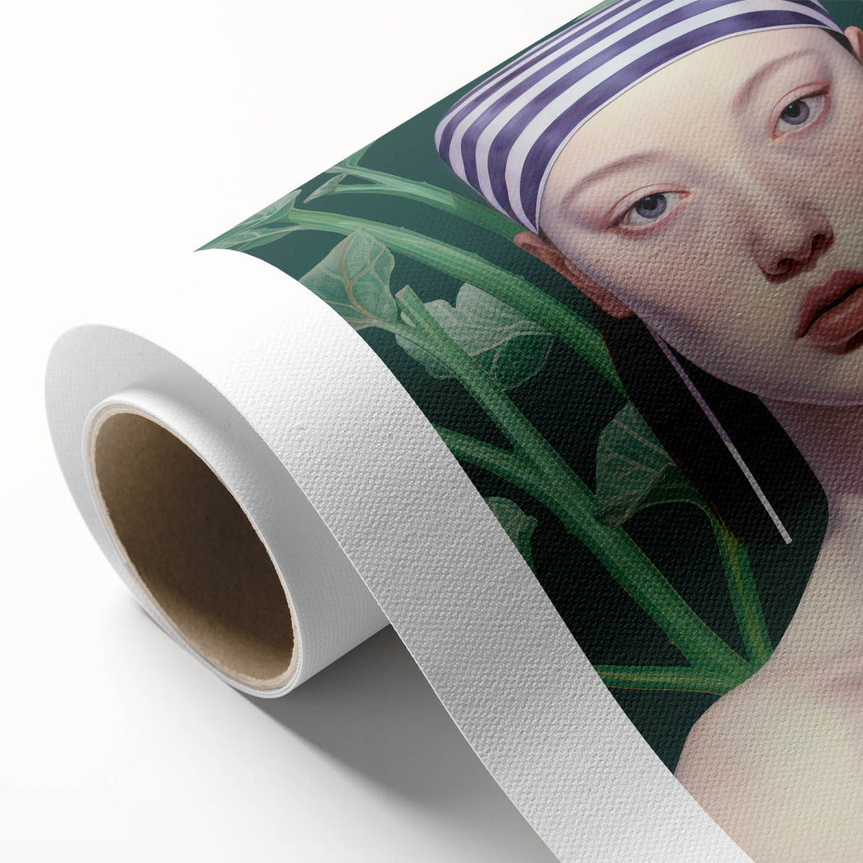Maximalist Wall Art – Eclectic Portrait with Bold Stripes and Greenery