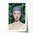 Maximalist Wall Art – Eclectic Portrait with Bold Stripes and Greenery