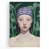 Maximalist Wall Art – Eclectic Portrait with Bold Stripes and Greenery