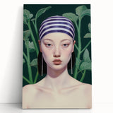 Maximalist Wall Art – Eclectic Portrait with Bold Stripes and Greenery