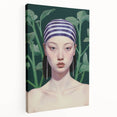 Maximalist Wall Art – Eclectic Portrait with Bold Stripes and Greenery