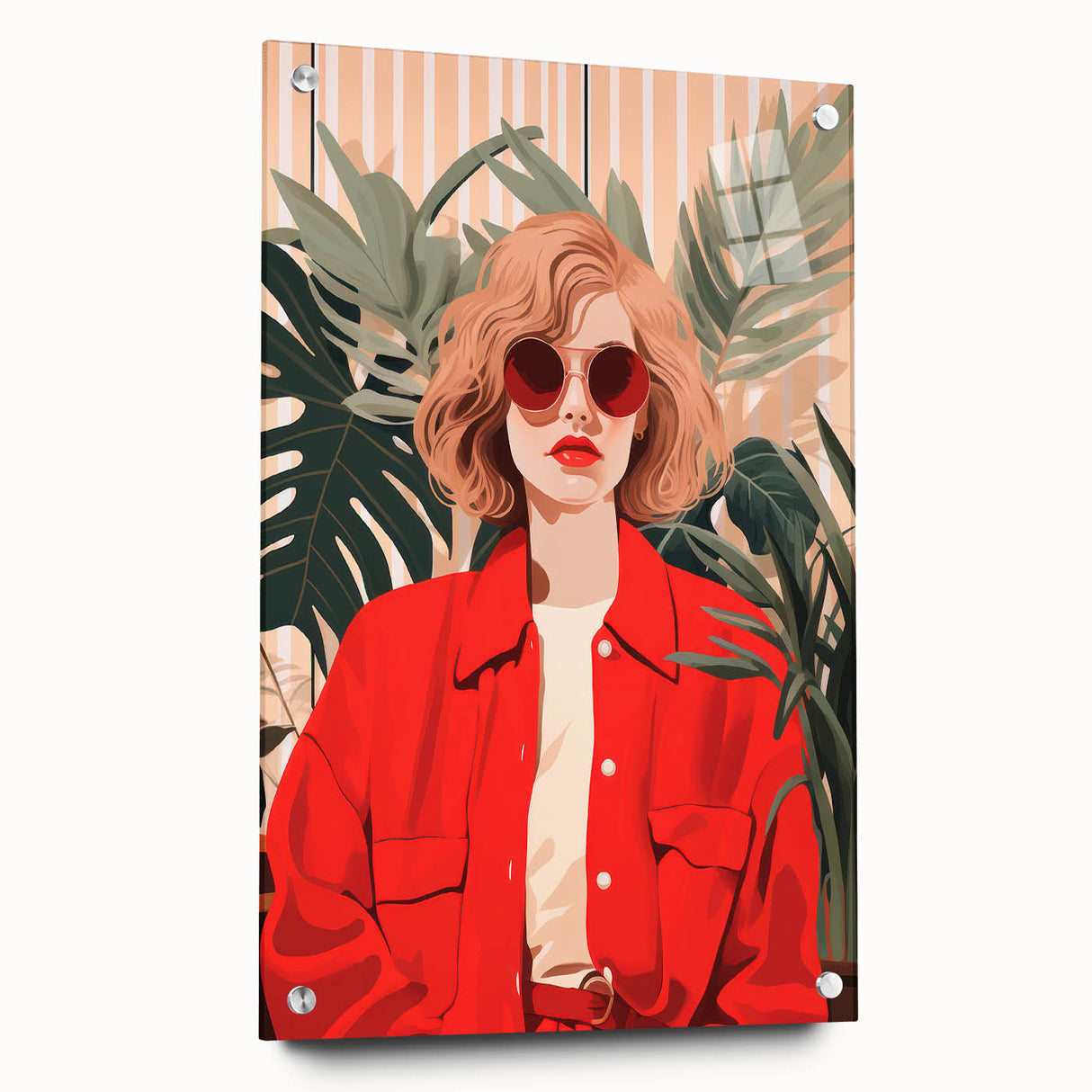 Maximalist Wall Art - Bold Portrait of Stylish Woman in Red for Eclectic Decor