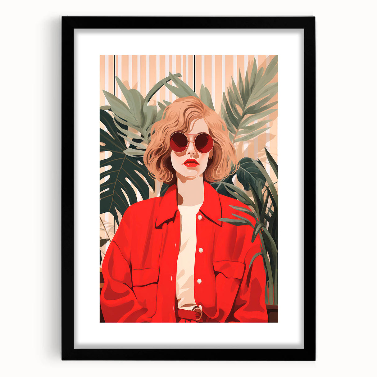 Maximalist Wall Art - Bold Portrait of Stylish Woman in Red for Eclectic Decor