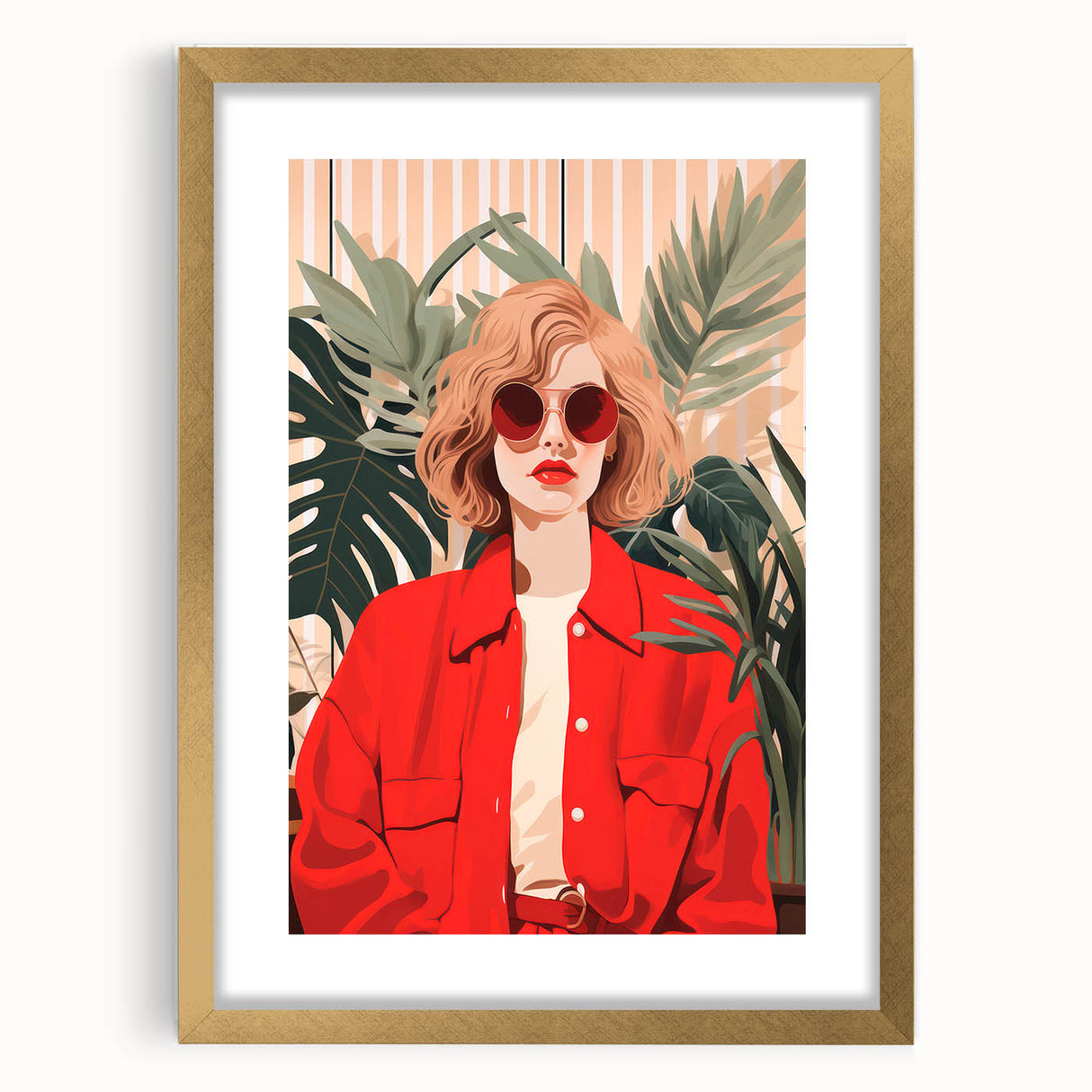 Maximalist Wall Art - Bold Portrait of Stylish Woman in Red for Eclectic Decor