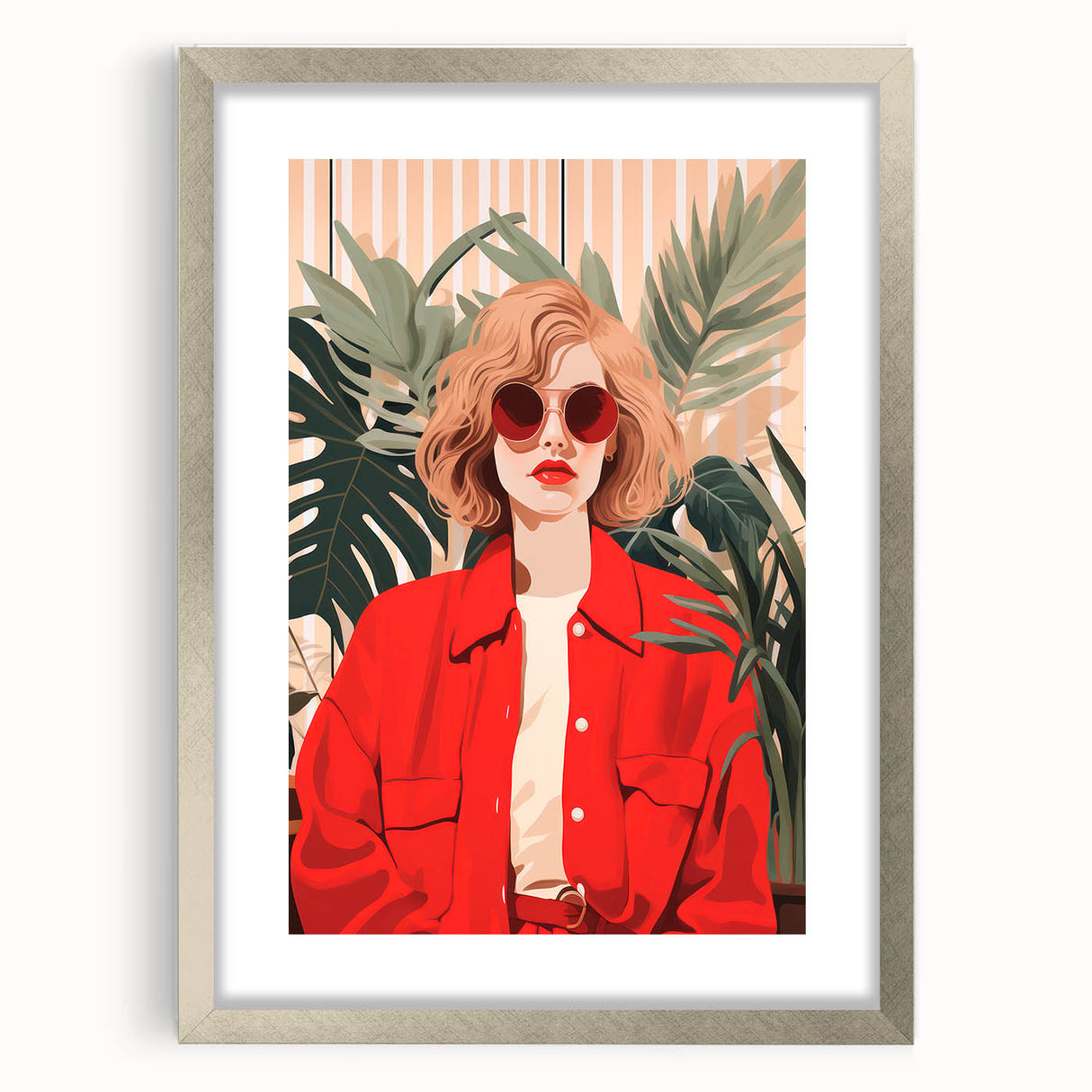 Maximalist Wall Art - Bold Portrait of Stylish Woman in Red for Eclectic Decor