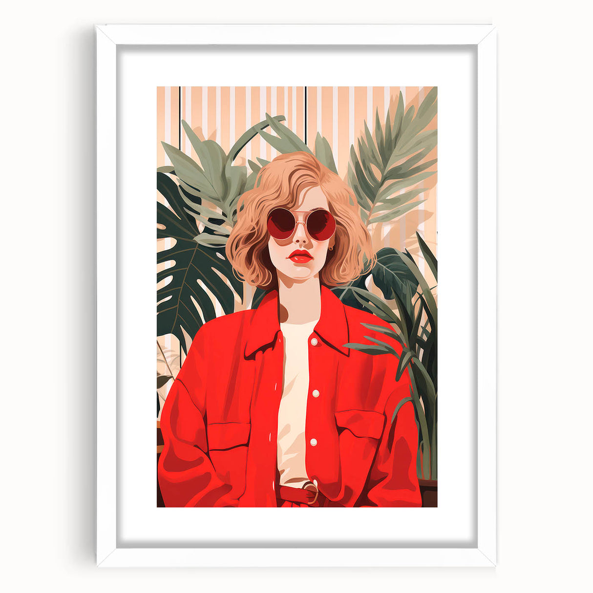 Maximalist Wall Art - Bold Portrait of Stylish Woman in Red for Eclectic Decor