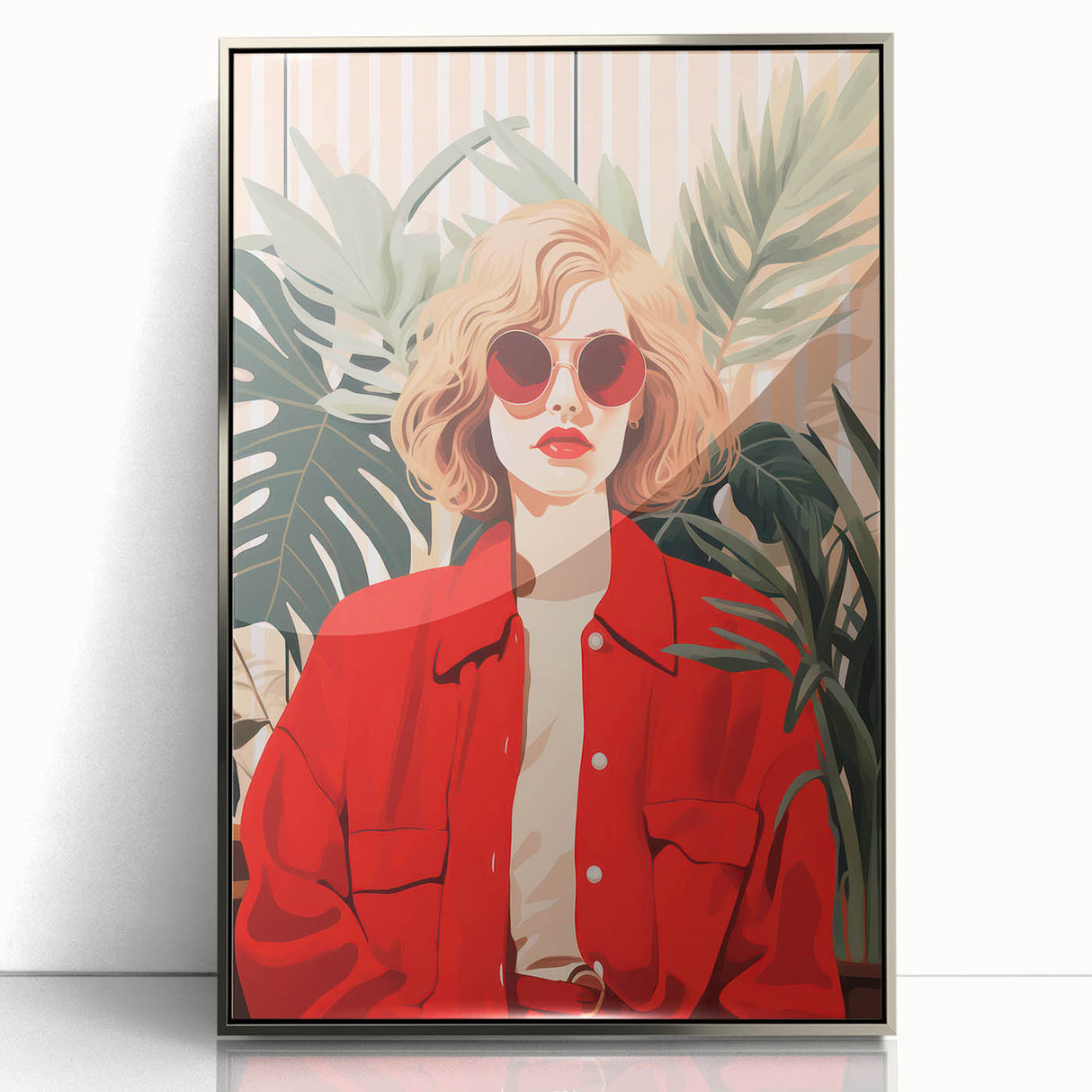 Maximalist Wall Art - Bold Portrait of Stylish Woman in Red for Eclectic Decor