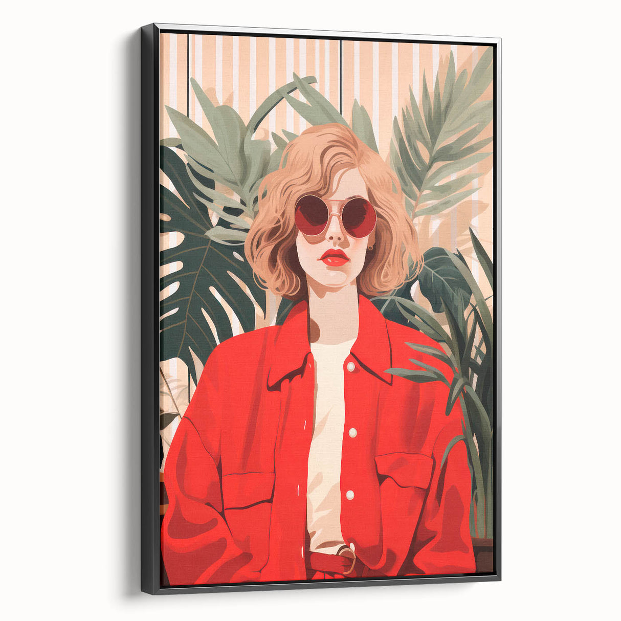 Maximalist Wall Art - Bold Portrait of Stylish Woman in Red for Eclectic Decor