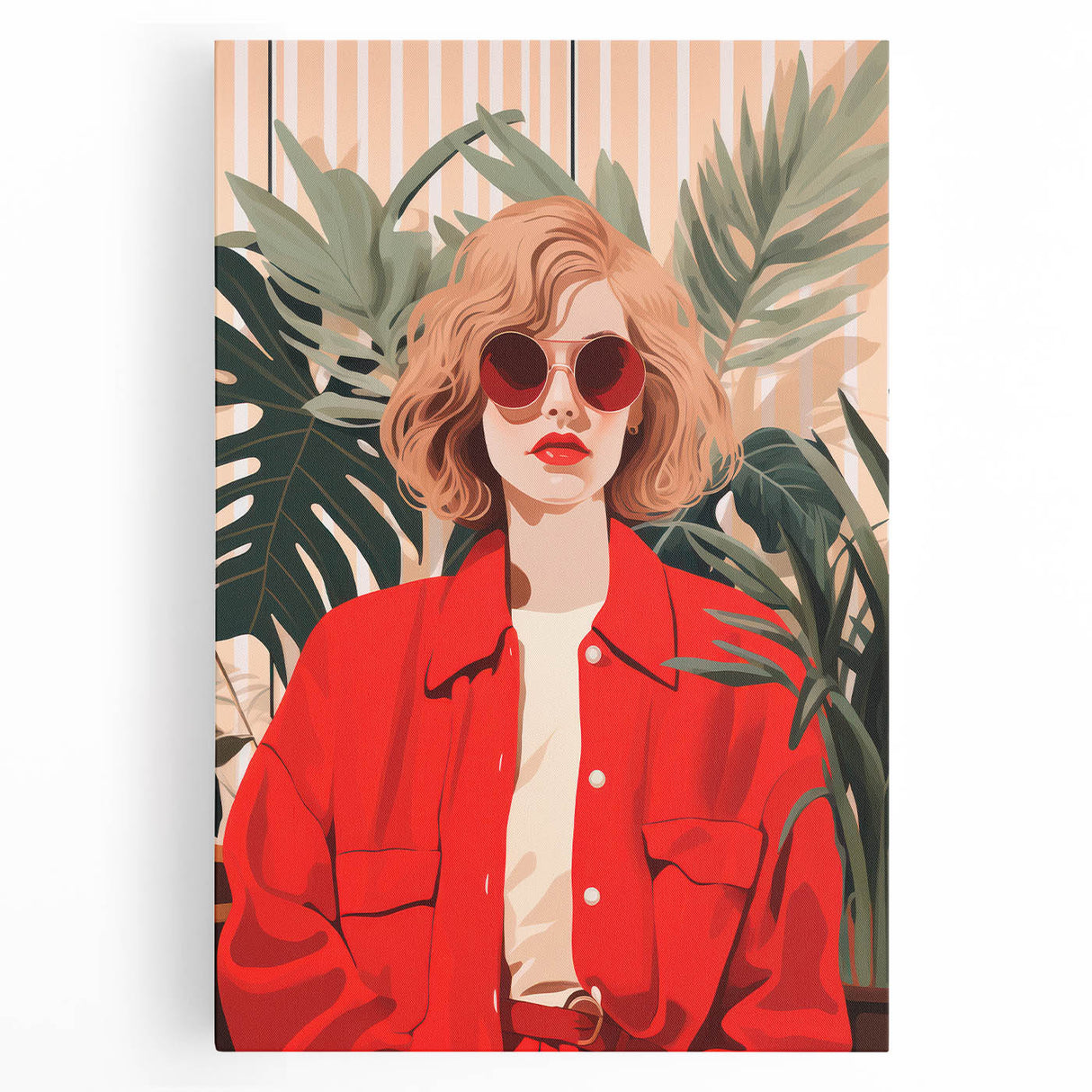 Maximalist Wall Art - Bold Portrait of Stylish Woman in Red for Eclectic Decor