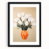 Maximalist Wall Art – Bold Geometric Floral Vase with White Tulips