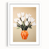 Maximalist Wall Art – Bold Geometric Floral Vase with White Tulips