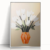 Maximalist Wall Art – Bold Geometric Floral Vase with White Tulips