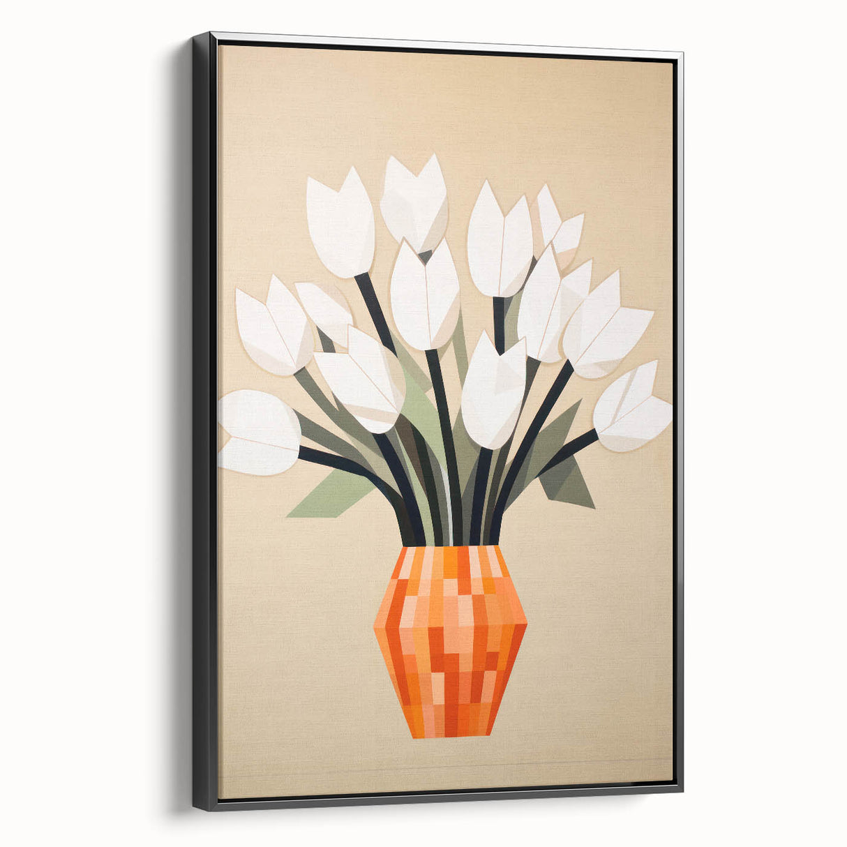 Maximalist Wall Art – Bold Geometric Floral Vase with White Tulips