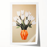 Maximalist Wall Art – Bold Geometric Floral Vase with White Tulips