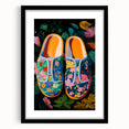 Maximalist Wall Art – Bold Floral Shoes with Vibrant Botanical Background