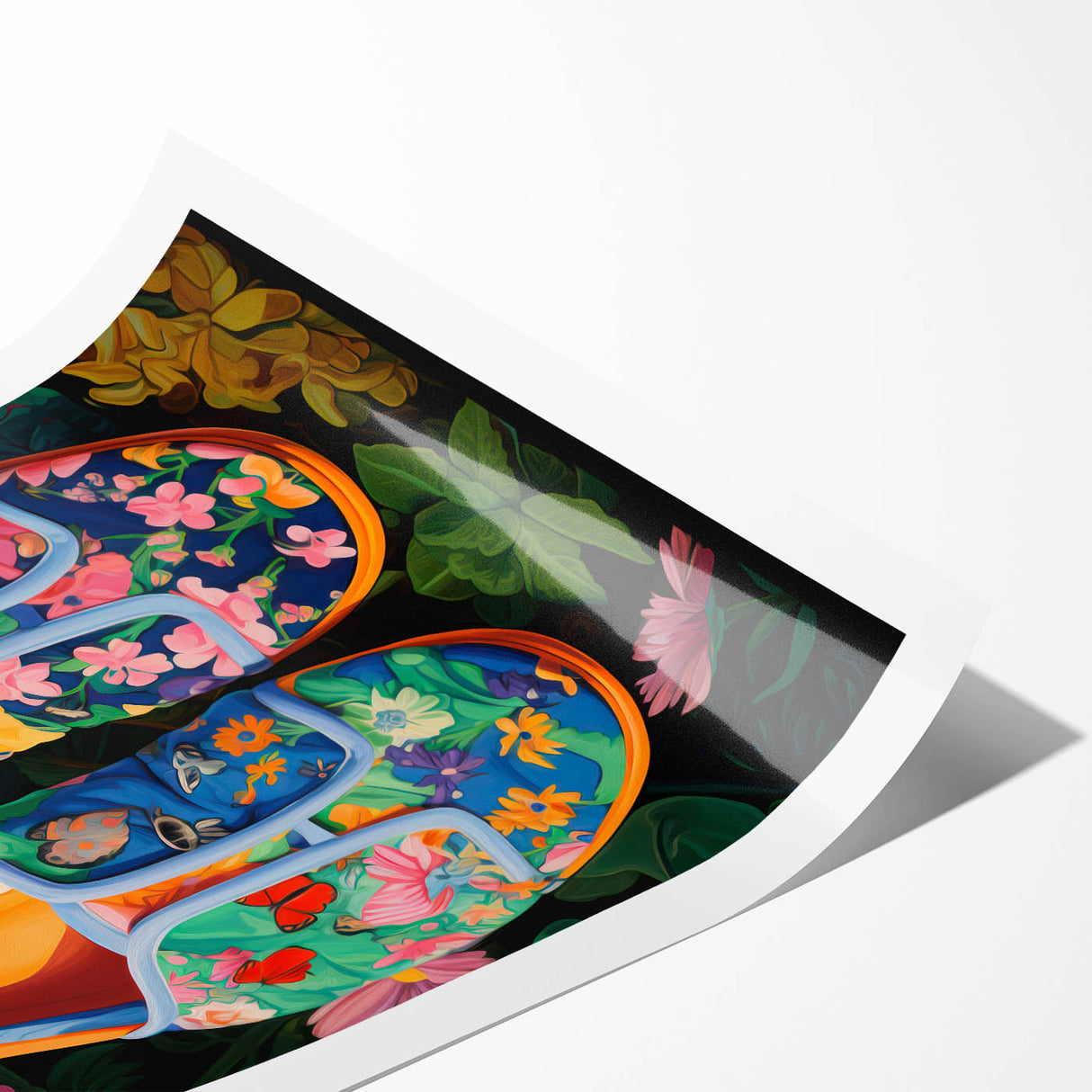 Maximalist Wall Art – Bold Floral Shoes with Vibrant Botanical Background