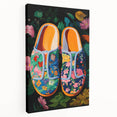 Maximalist Wall Art – Bold Floral Shoes with Vibrant Botanical Background