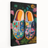 Maximalist Wall Art – Bold Floral Shoes with Vibrant Botanical Background
