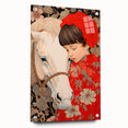 Maximalist Wall Art – Heartfelt Portrait of Child and Horse in Floral Red