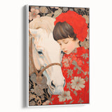 Maximalist Wall Art – Heartfelt Portrait of Child and Horse in Floral Red
