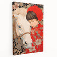 Maximalist Wall Art – Heartfelt Portrait of Child and Horse in Floral Red