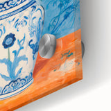 Maximalist Wall Art – Bold Floral Still Life in Blue and Orange Vase