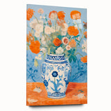 Maximalist Wall Art – Bold Floral Still Life in Blue and Orange Vase