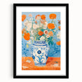 Maximalist Wall Art – Bold Floral Still Life in Blue and Orange Vase