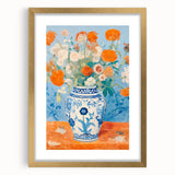 Maximalist Wall Art – Bold Floral Still Life in Blue and Orange Vase
