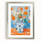 Maximalist Wall Art – Bold Floral Still Life in Blue and Orange Vase