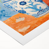 Maximalist Wall Art – Bold Floral Still Life in Blue and Orange Vase