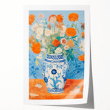 Maximalist Wall Art – Bold Floral Still Life in Blue and Orange Vase